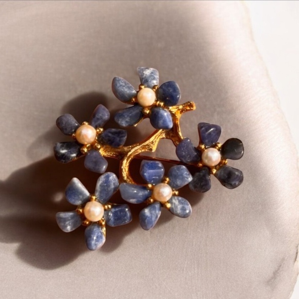 Vintage gold “Swoboda” tree branch with flowers made from Amethyst brooch.Rare